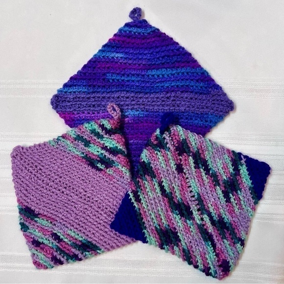 Hand Crafted Crochet Hot Pad Pot Holders Set of 3 NEW - Picture 4 of 6